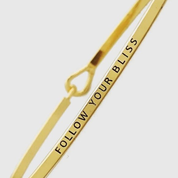 Message Bracelet Thin Hook Bangle FOLLOW YOUR BLISS Inspirational GOLD - Picture 1 of 2
